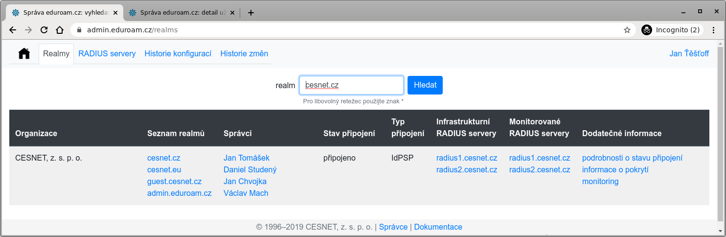 Výpis kontaktních informací