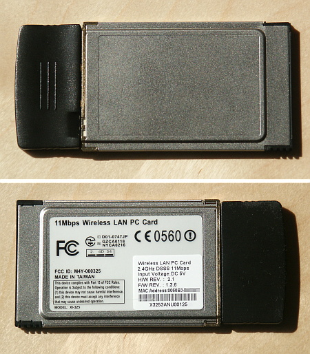 Testovaná karta ZCOM XI-325 s chipsetem Prism 2.5