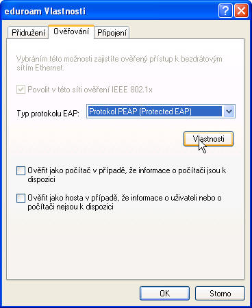 Vlastnosti bezdrátové sítě - Ověřování