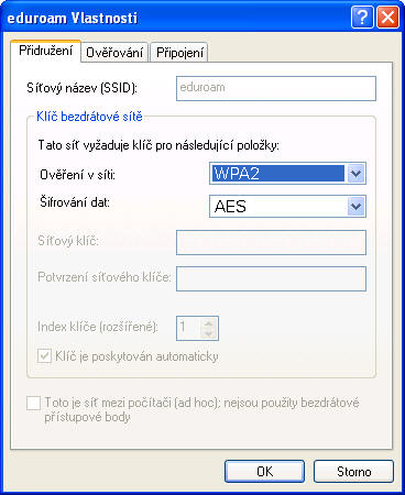 Vlastnosti bezdrátové sítě - Přidružení