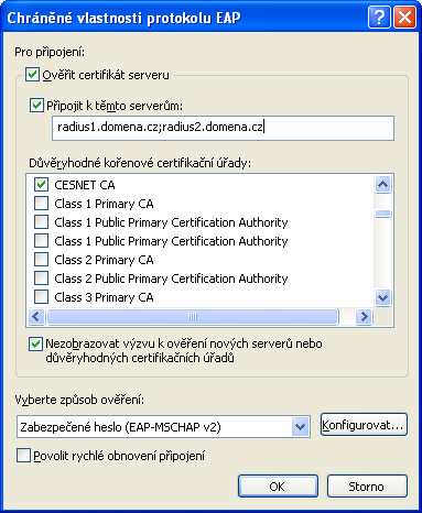 Chráněné vlastnosti protokolu EAP