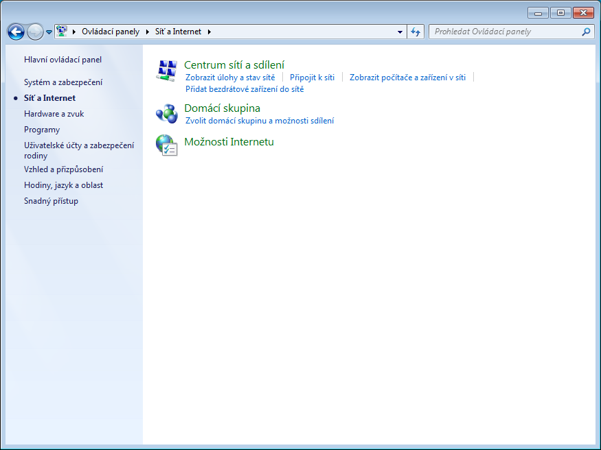 Ovládací panely - Síť a Internet