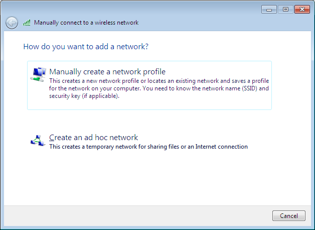 Manualy connect to a wireless network