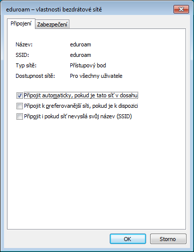 Eduroam - vlastnosti - Připojení