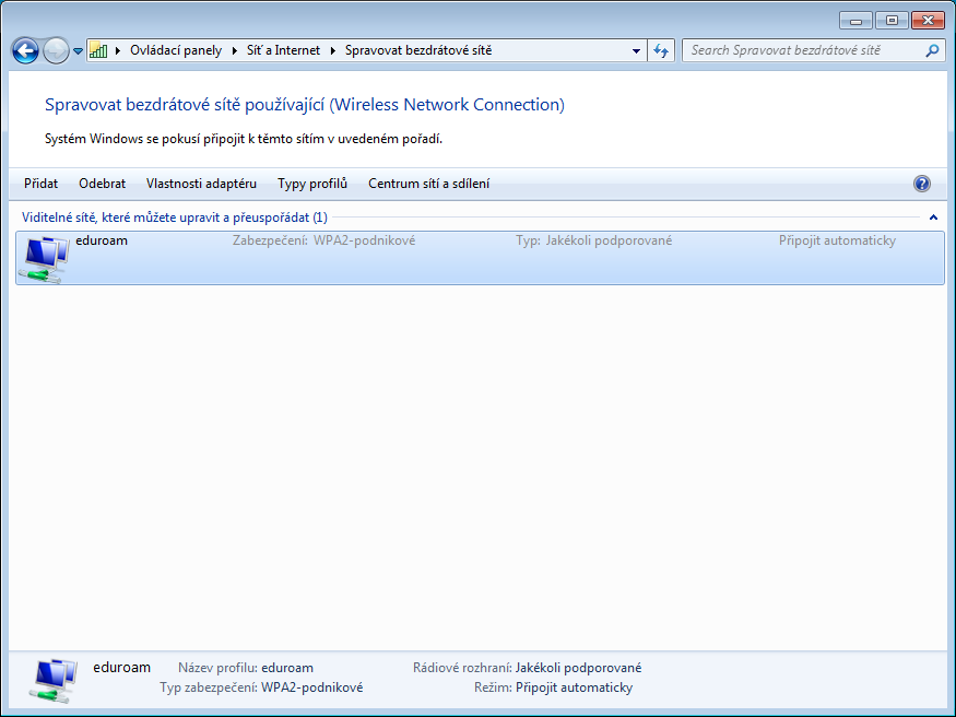 Připojit k Eduroam
