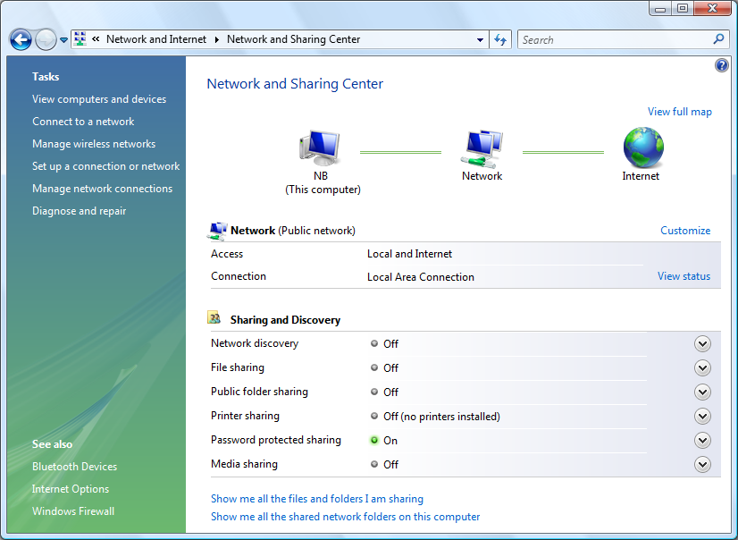 Control Panel - Network and Internet - Network and Sharing Center