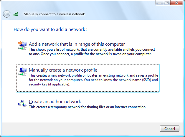 Manualy connect to a wireless network