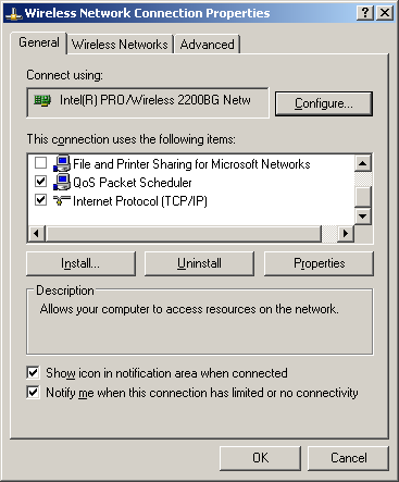 Wireless Network Connection Properties