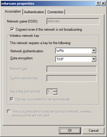 Eduroam properties - Association