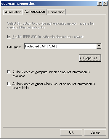 Eduroam properties - Authentication